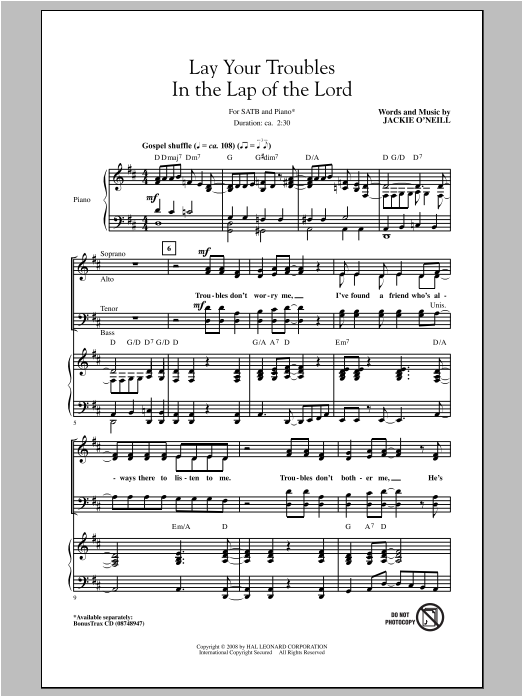 Jackie O'Neill Lay Your Troubles In The Lap Of The Lord sheet music notes and chords arranged for SATB Choir