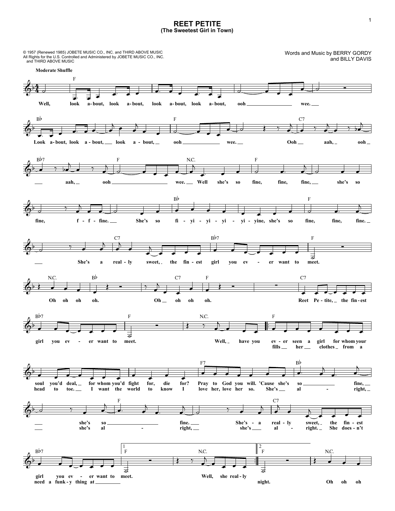 Jackie Wilson Reet Petite (The Sweetest Girl In Town) sheet music notes and chords arranged for Piano & Vocal