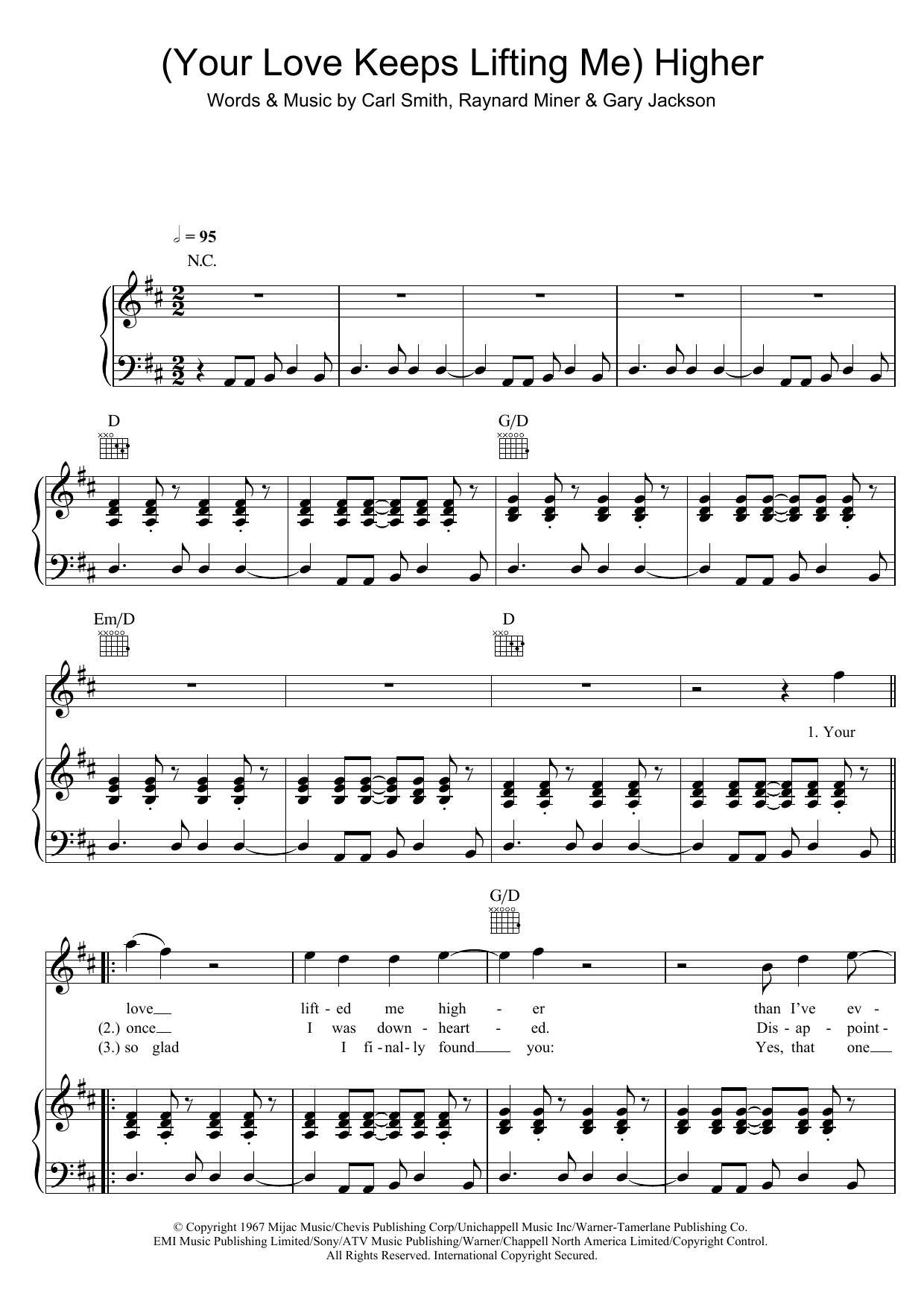 Jackie Wilson (Your Love Has Lifted Me) Higher And Higher sheet music notes and chords arranged for Piano, Vocal & Guitar Chords