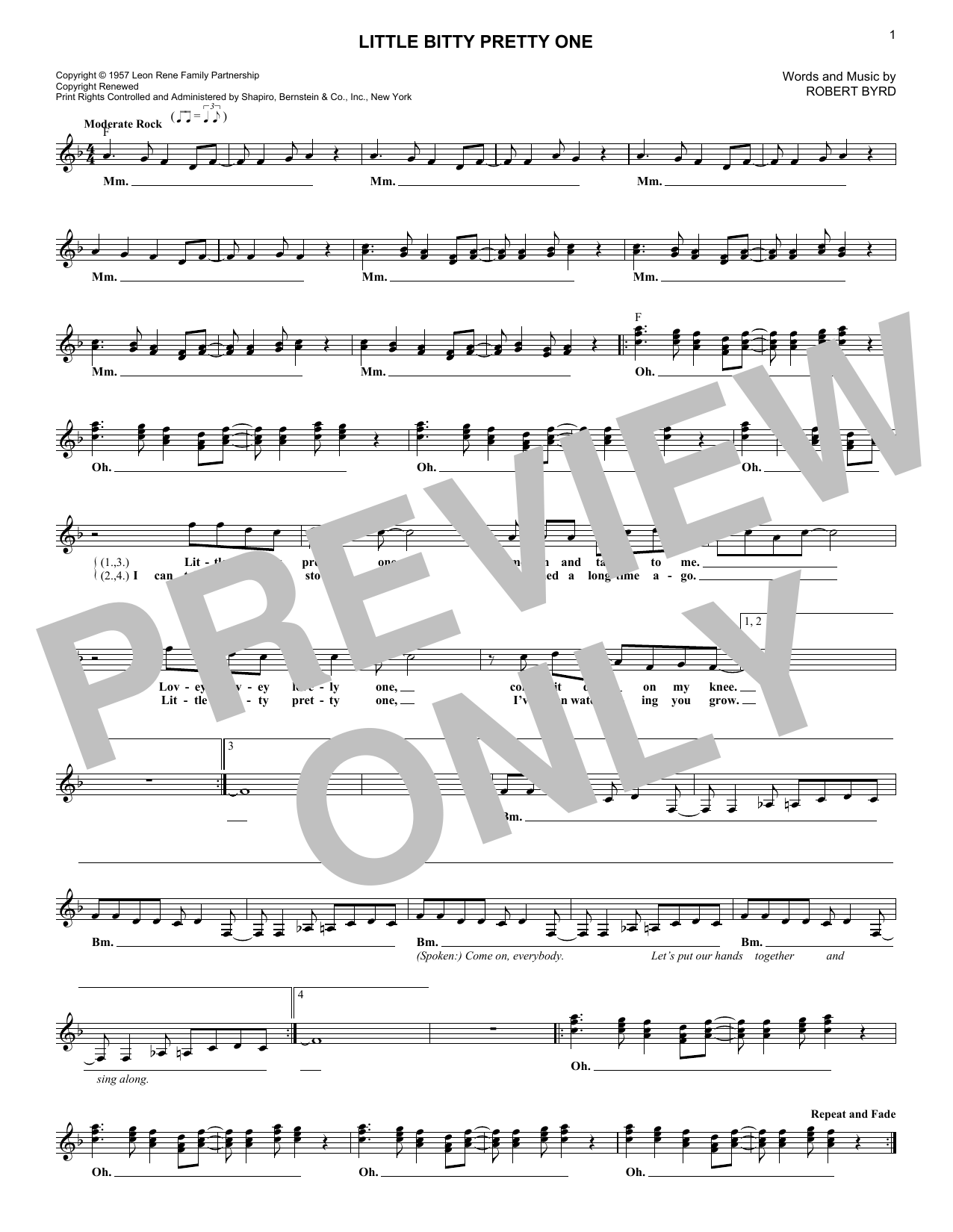 Jackson 5 Little Bitty Pretty One sheet music notes and chords arranged for Lead Sheet / Fake Book