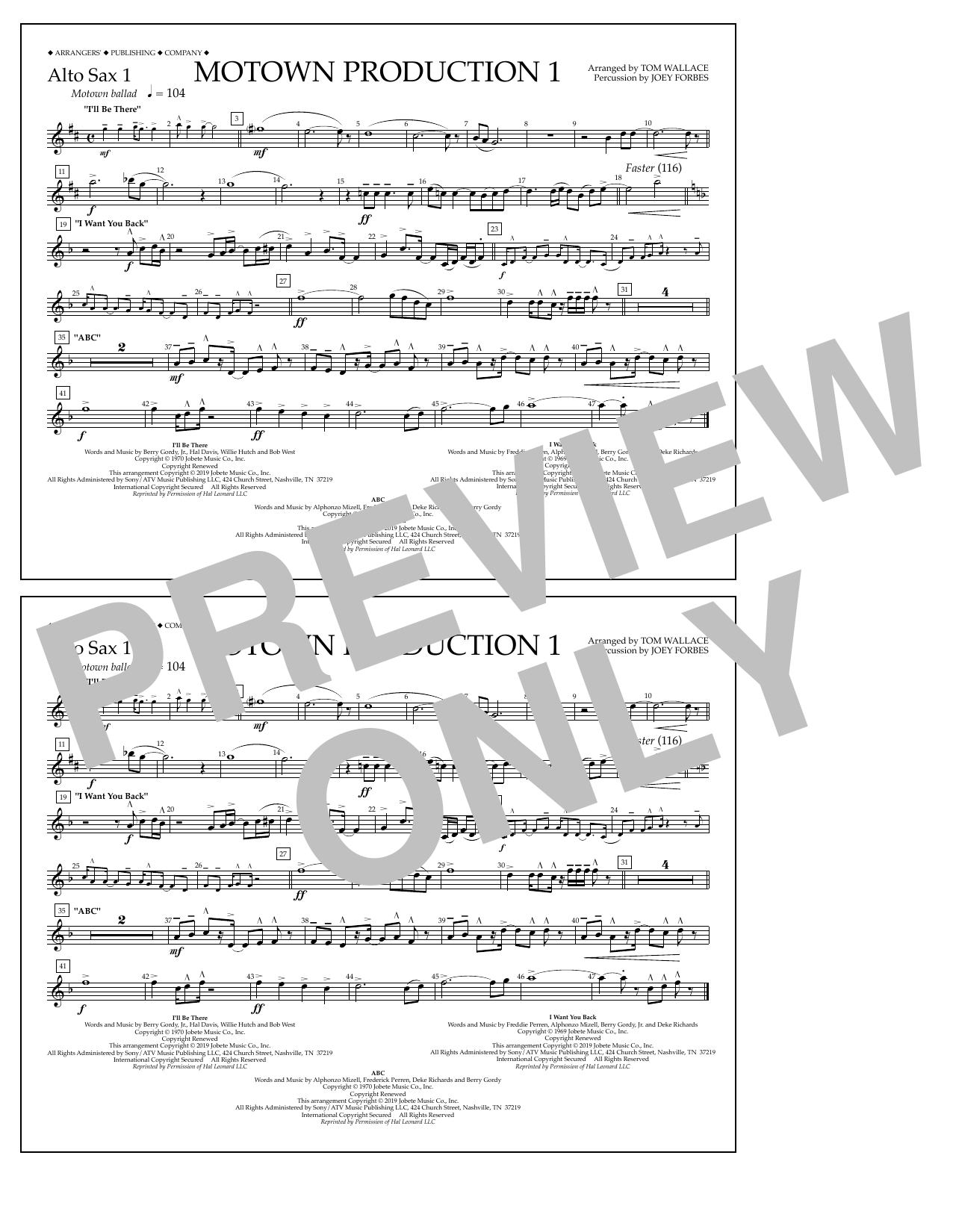 Jackson 5 Motown Production 1(arr. Tom Wallace) - Alto Sax 1 sheet music notes and chords arranged for Marching Band