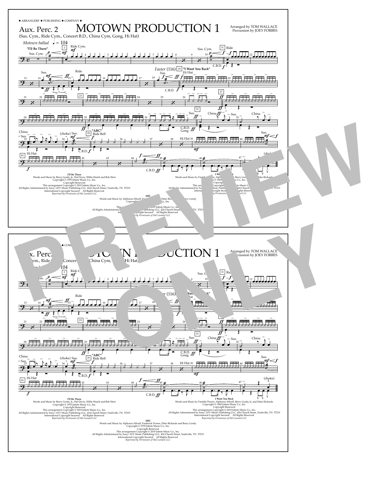 Jackson 5 Motown Production 1(arr. Tom Wallace) - Aux. Perc. 2 sheet music notes and chords arranged for Marching Band