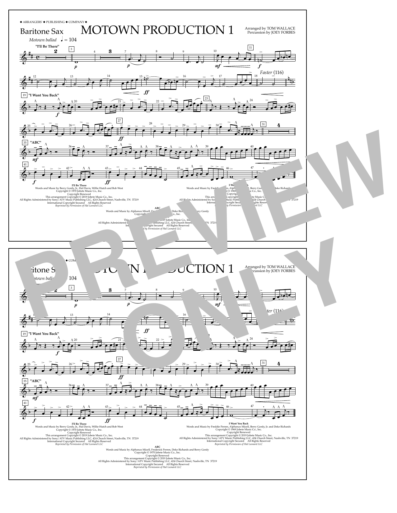 Jackson 5 Motown Production 1(arr. Tom Wallace) - Baritone Sax sheet music notes and chords arranged for Marching Band