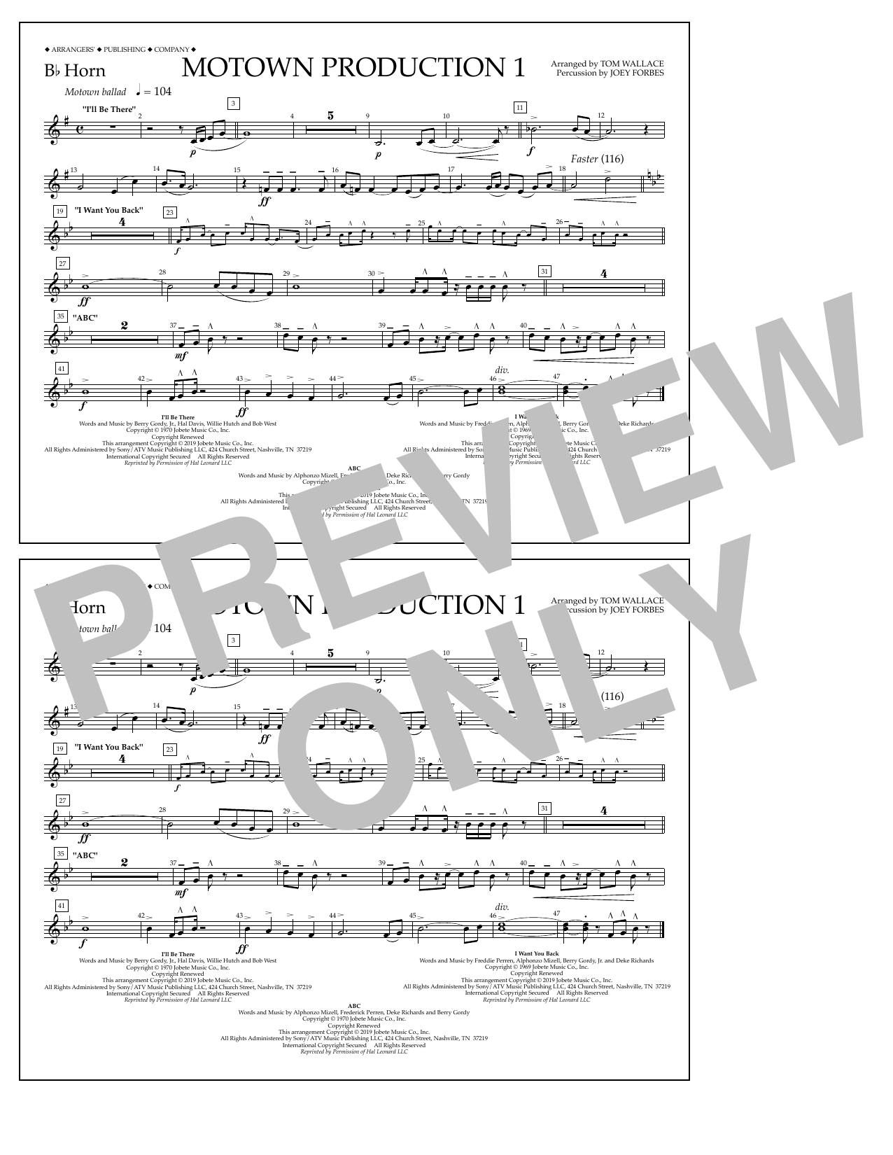 Jackson 5 Motown Production 1(arr. Tom Wallace) - Bb Horn sheet music notes and chords arranged for Marching Band