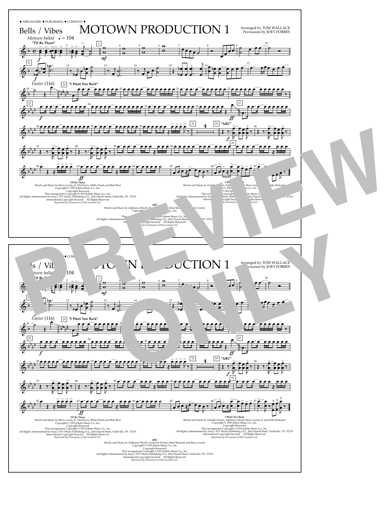 Jackson 5 Motown Production 1(arr. Tom Wallace) - Bells/Vibes sheet music notes and chords arranged for Marching Band