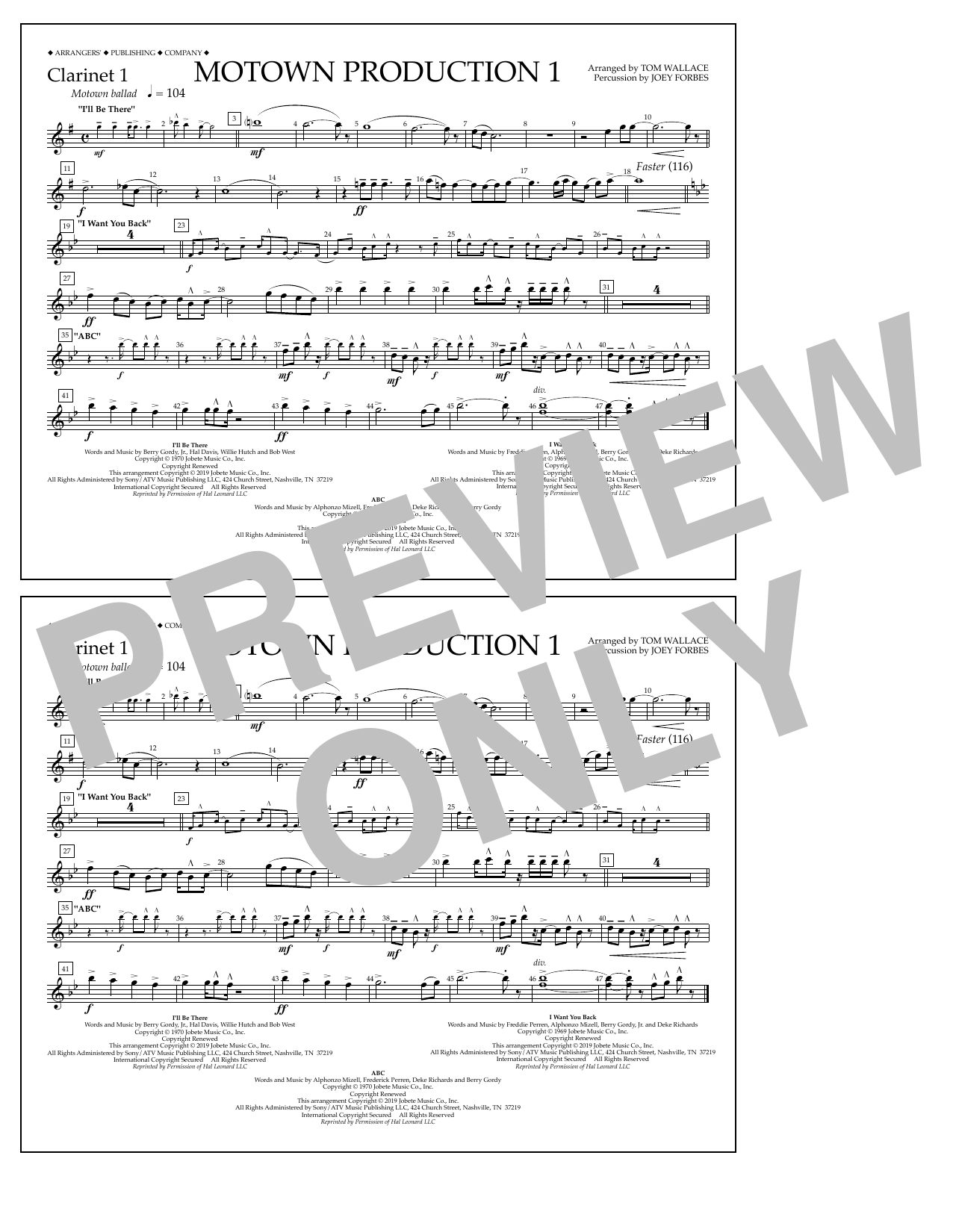 Jackson 5 Motown Production 1(arr. Tom Wallace) - Clarinet 1 sheet music notes and chords arranged for Marching Band