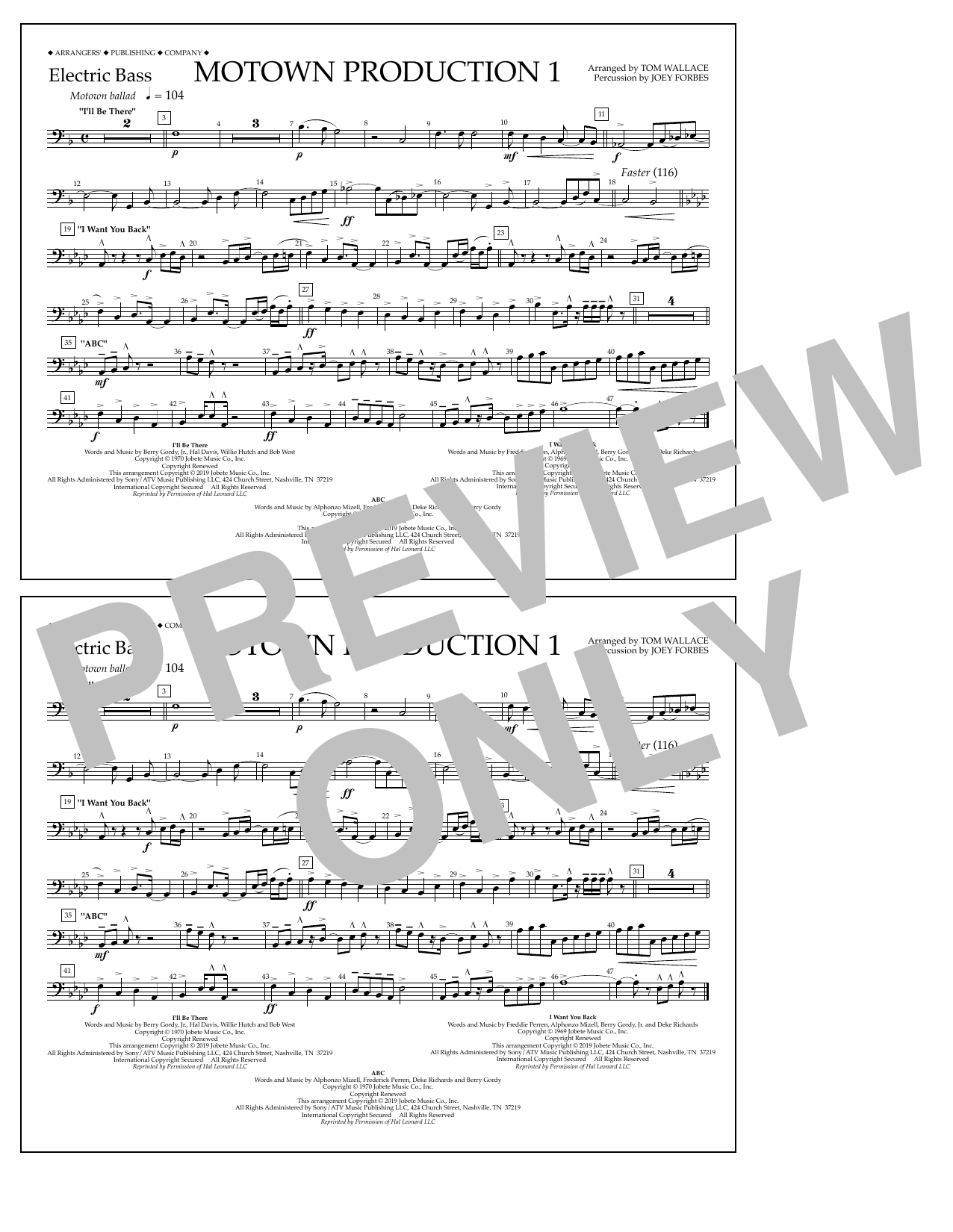Jackson 5 Motown Production 1(arr. Tom Wallace) - Electric Bass sheet music notes and chords arranged for Marching Band