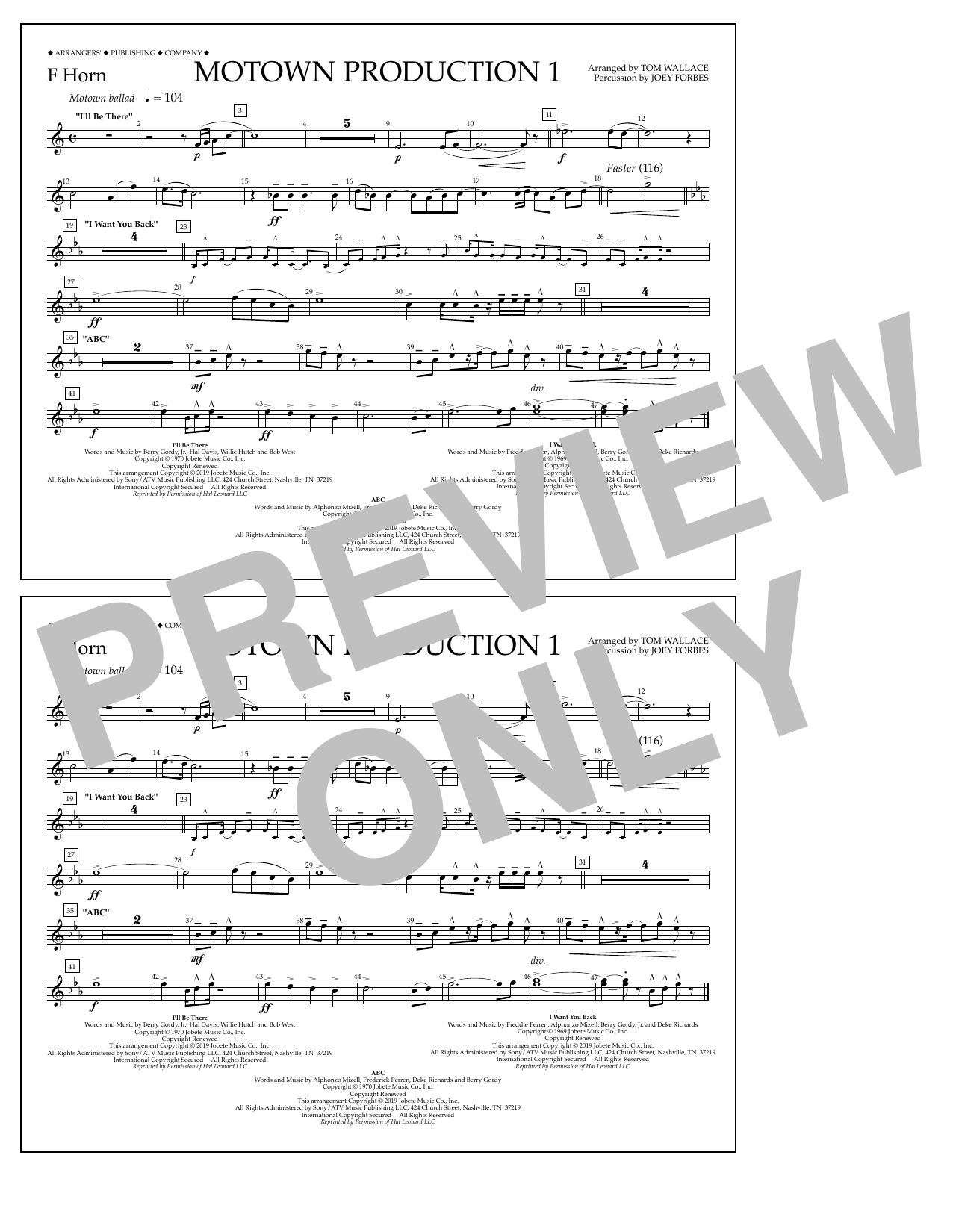 Jackson 5 Motown Production 1(arr. Tom Wallace) - F Horn sheet music notes and chords arranged for Marching Band