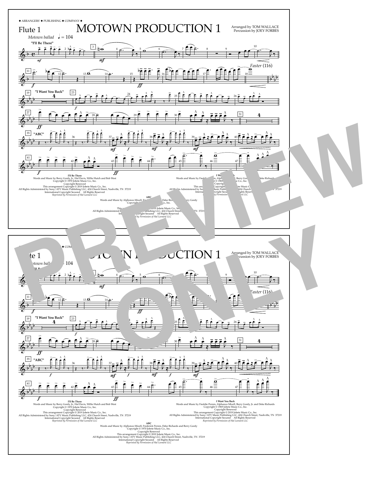 Jackson 5 Motown Production 1(arr. Tom Wallace) - Flute 1 sheet music notes and chords arranged for Marching Band