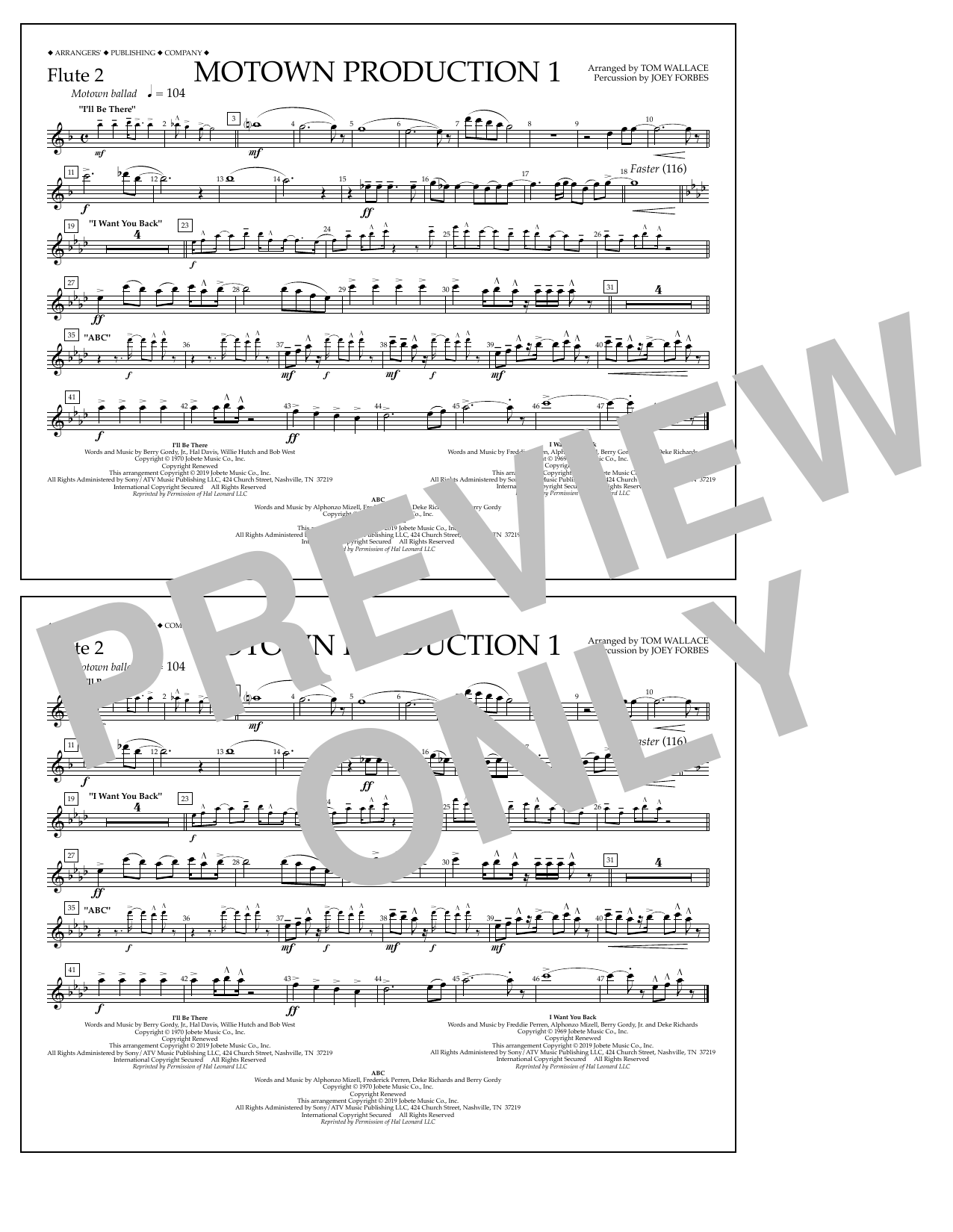 Jackson 5 Motown Production 1(arr. Tom Wallace) - Flute 2 sheet music notes and chords arranged for Marching Band