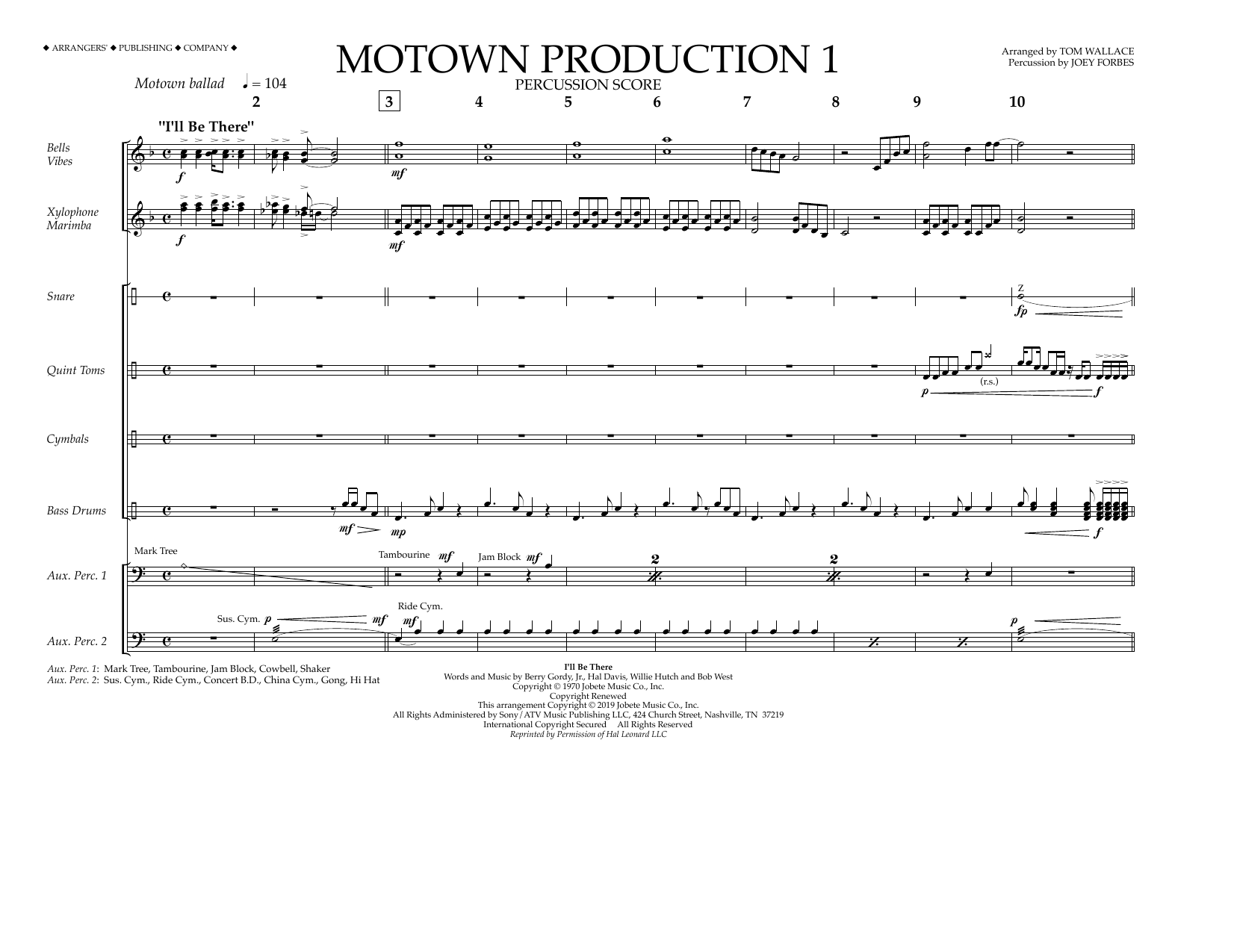 Jackson 5 Motown Production 1(arr. Tom Wallace) - Percussion Score sheet music notes and chords arranged for Marching Band