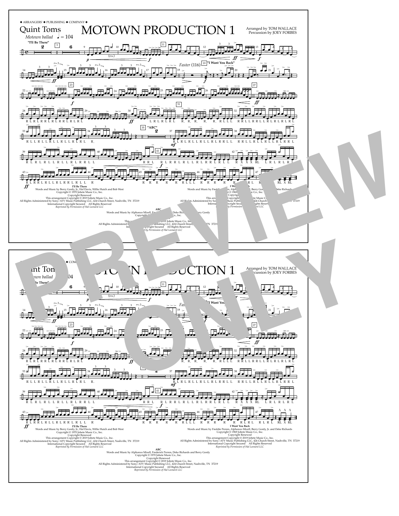 Jackson 5 Motown Production 1(arr. Tom Wallace) - Quint-Toms sheet music notes and chords arranged for Marching Band