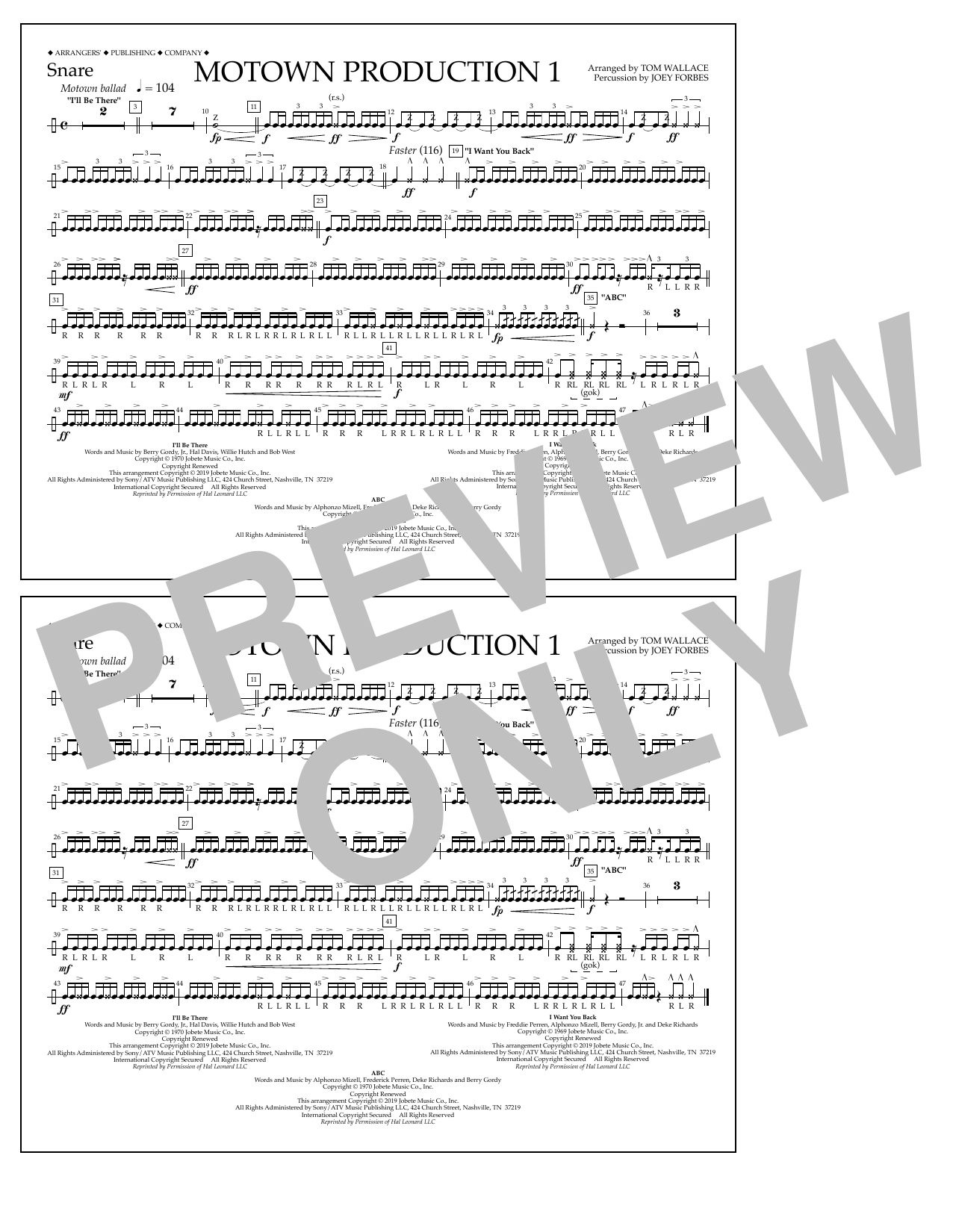 Jackson 5 Motown Production 1(arr. Tom Wallace) - Snare sheet music notes and chords arranged for Marching Band