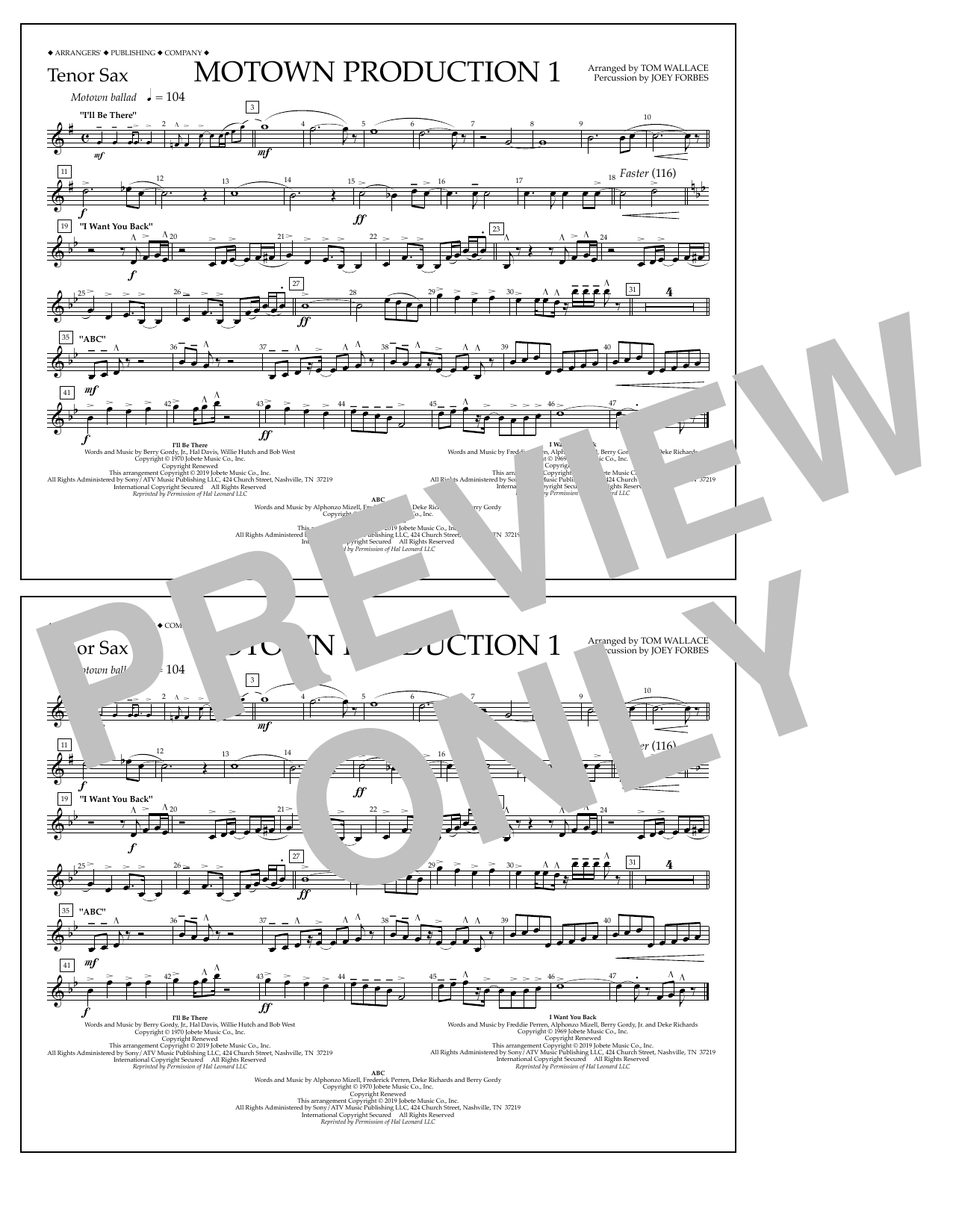 Jackson 5 Motown Production 1(arr. Tom Wallace) - Tenor Sax sheet music notes and chords arranged for Marching Band