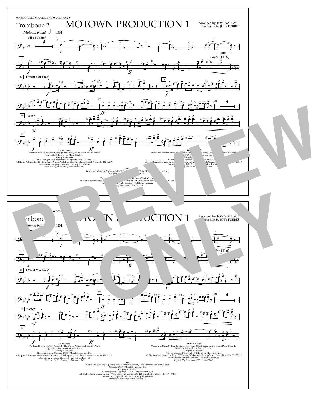 Jackson 5 Motown Production 1(arr. Tom Wallace) - Trombone 2 sheet music notes and chords arranged for Marching Band