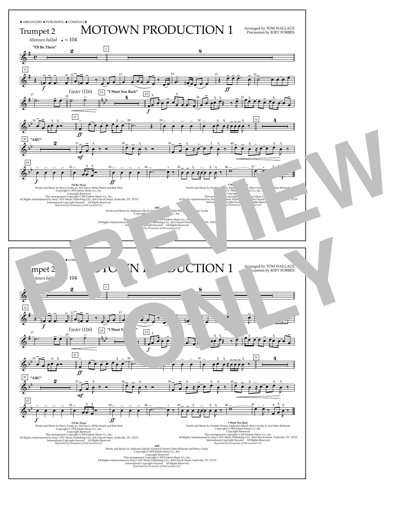 Jackson 5 Motown Production 1(arr. Tom Wallace) - Trumpet 2 sheet music notes and chords arranged for Marching Band