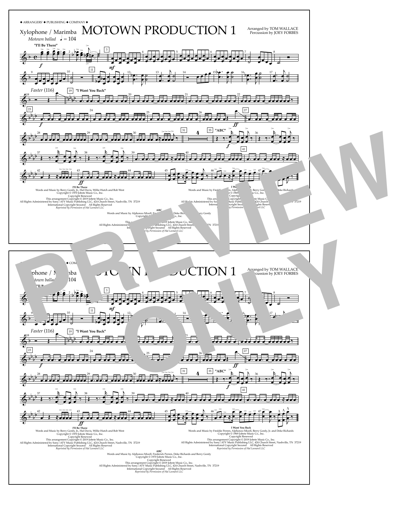 Jackson 5 Motown Production 1(arr. Tom Wallace) - Xylophone/Marimba sheet music notes and chords arranged for Marching Band