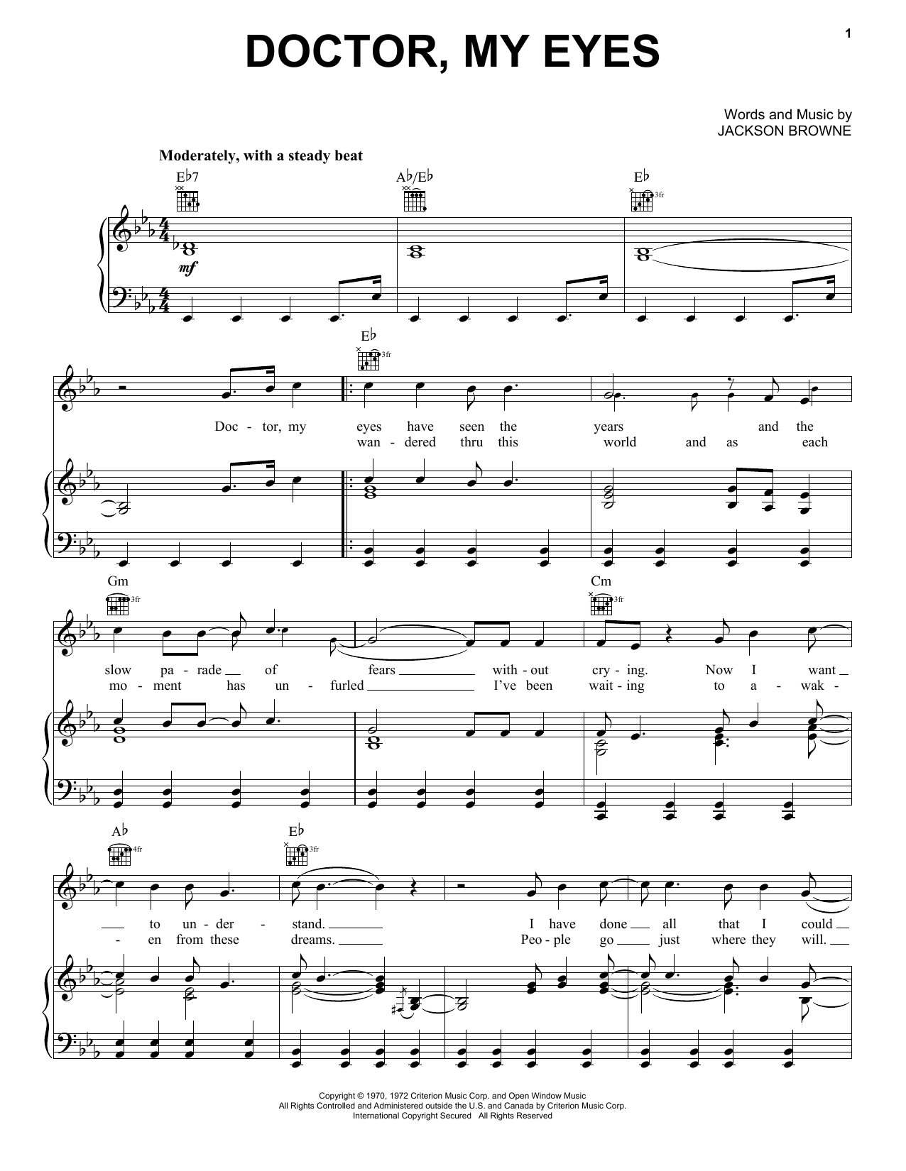 Jackson Browne Doctor, My Eyes sheet music notes and chords arranged for Lead Sheet / Fake Book