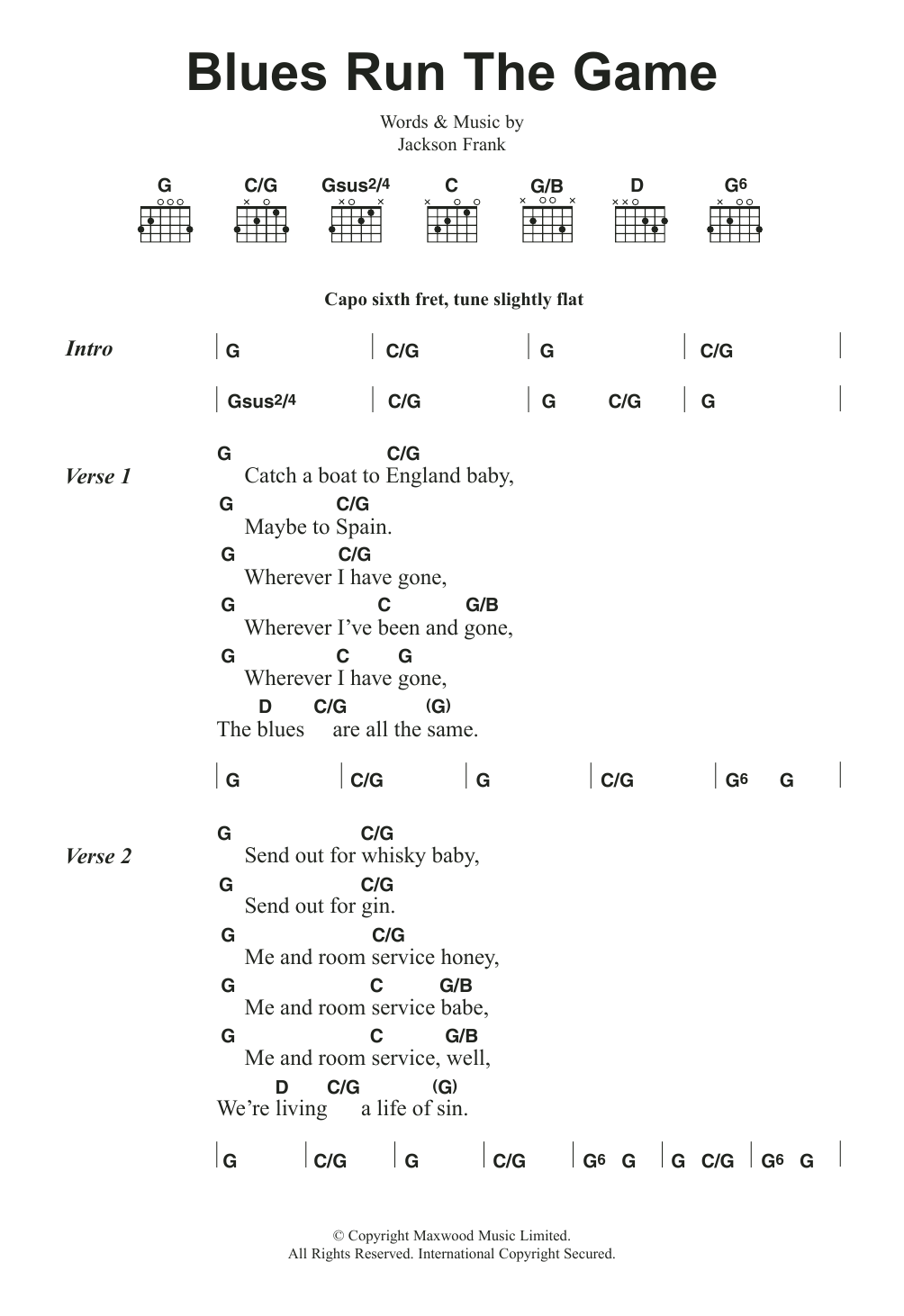 Jackson Frank Blues Run The Game sheet music notes and chords arranged for Guitar Chords/Lyrics
