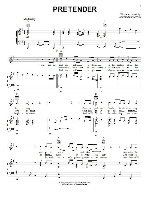 Jackson Browne Pretender sheet music notes and chords arranged for Piano, Vocal & Guitar Chords (Right-Hand Melody)