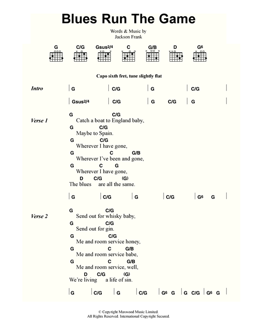 Jackson Frank Blues Run The Game sheet music notes and chords arranged for Guitar Chords/Lyrics