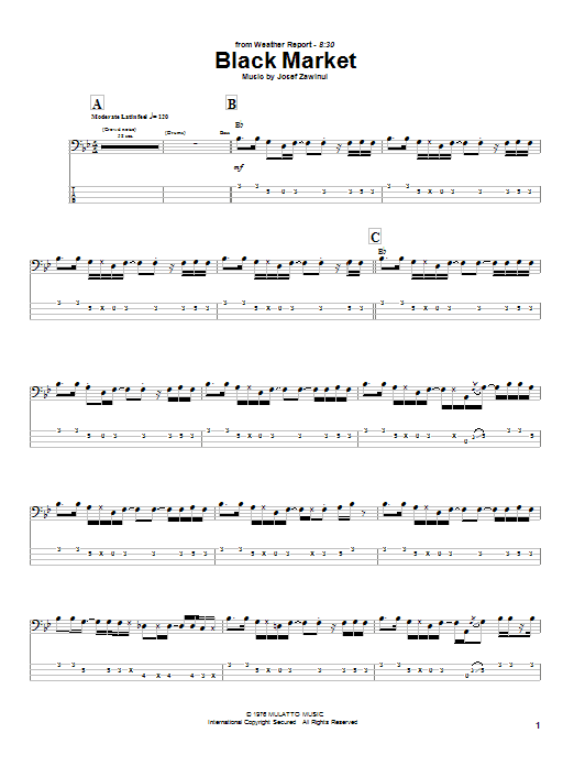 Jaco Pastorius Black Market sheet music notes and chords arranged for Bass Guitar Tab