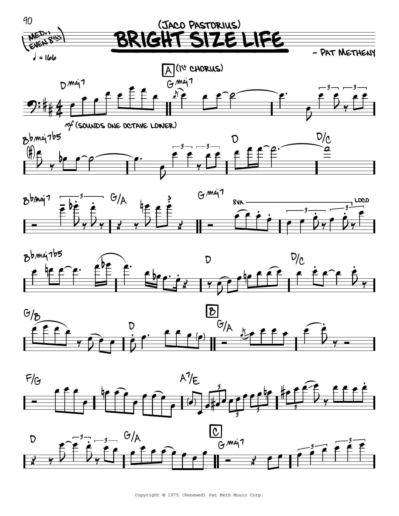 Jaco Pastorius Bright Size Life (solo only) sheet music notes and chords arranged for Real Book – Melody & Chords