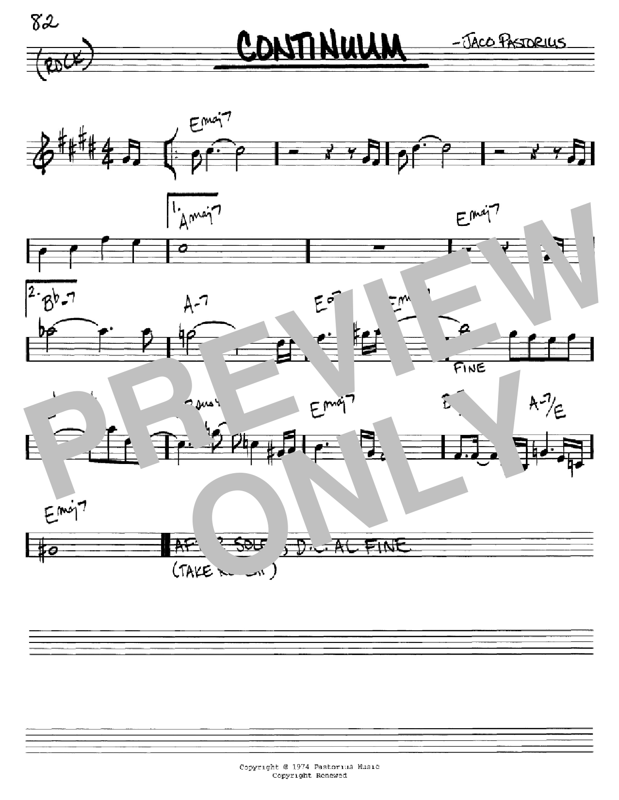 Jaco Pastorius Continuum sheet music notes and chords arranged for Bass Guitar Tab