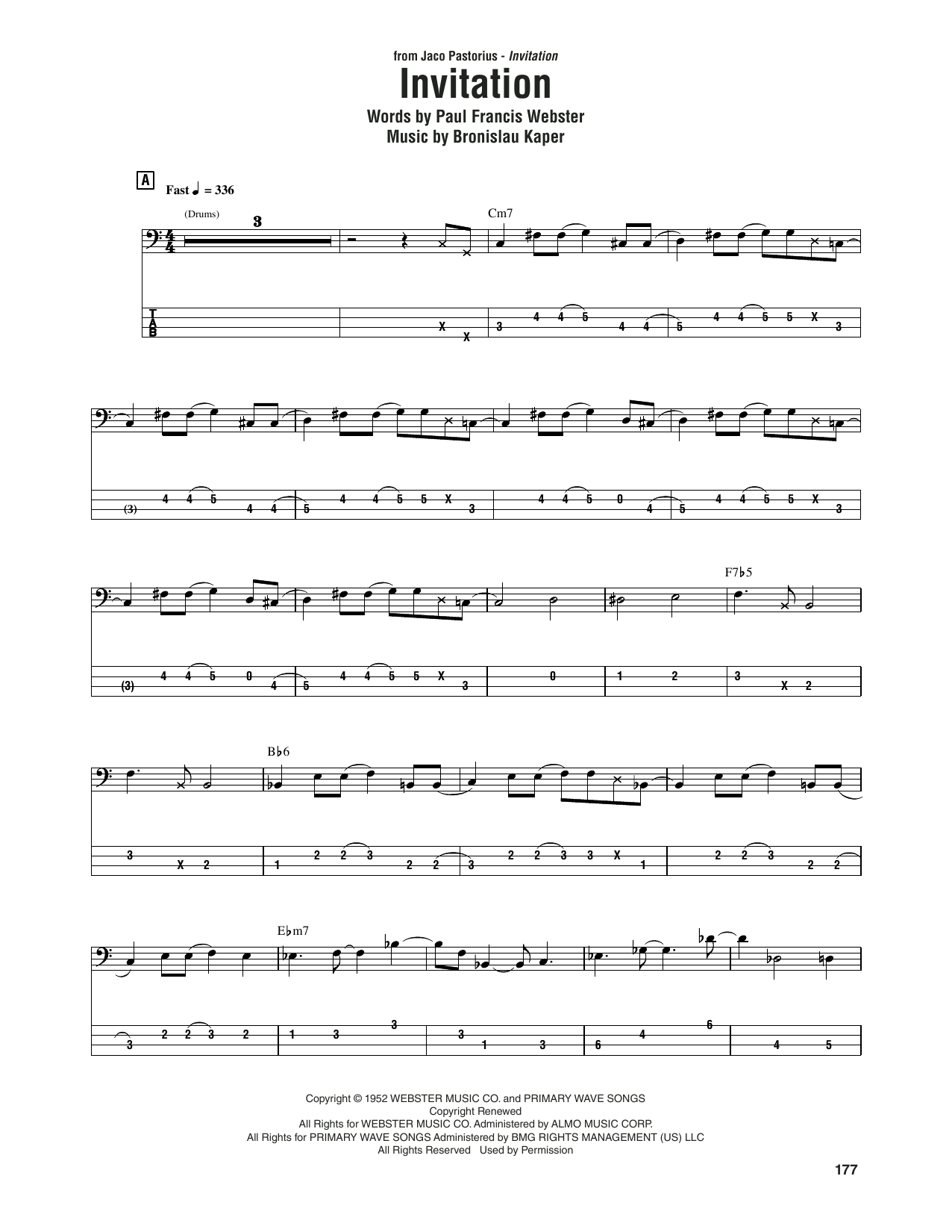 Jaco Pastorius Invitation sheet music notes and chords arranged for Bass Guitar Tab