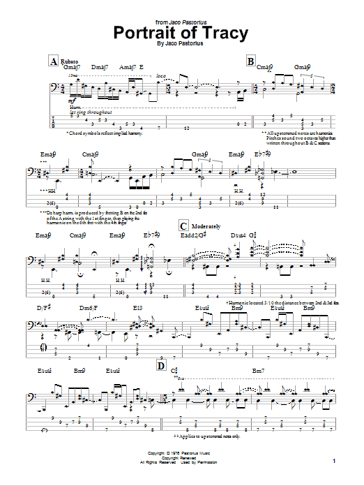 Jaco Pastorius Portrait Of Tracy sheet music notes and chords arranged for Bass Guitar Tab
