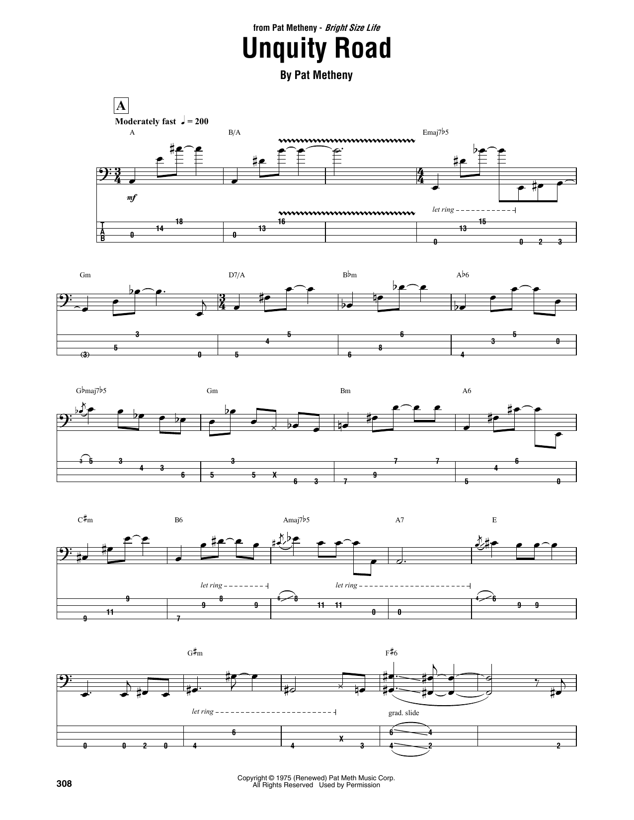 Jaco Pastorius Unquity Road sheet music notes and chords arranged for Bass Guitar Tab