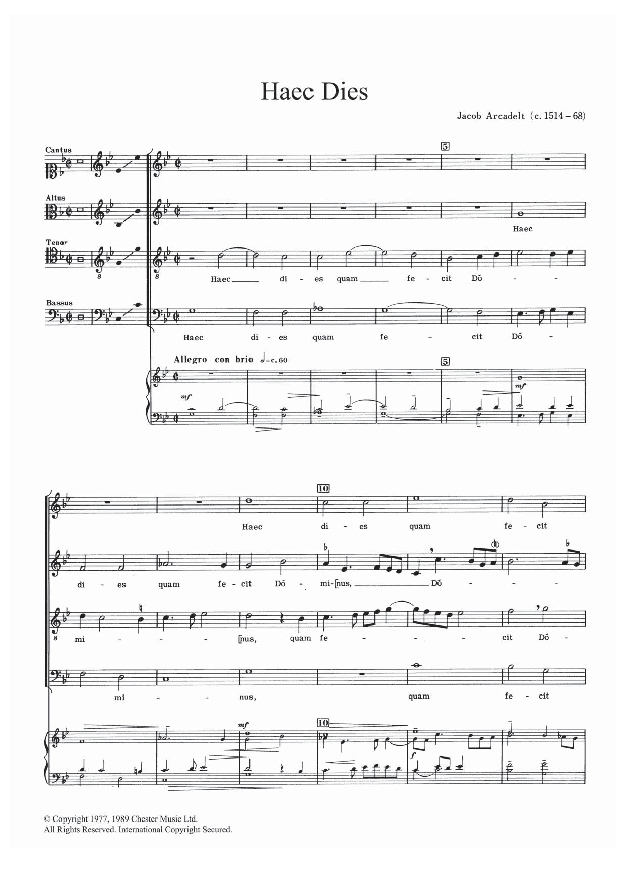 Jacob Arcadelt Haec Dies sheet music notes and chords arranged for SATB Choir