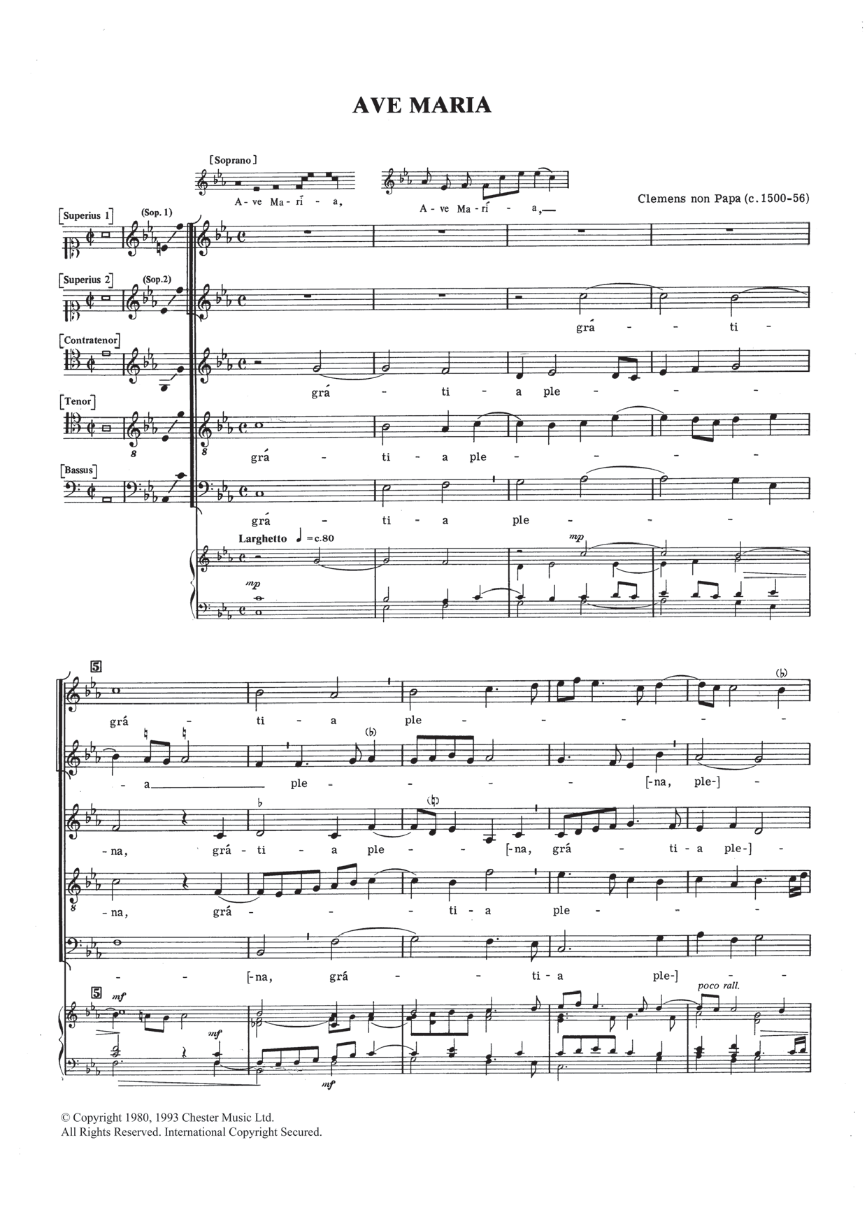 Jacob Clemens Non Papa Ave Maria sheet music notes and chords arranged for SATB Choir