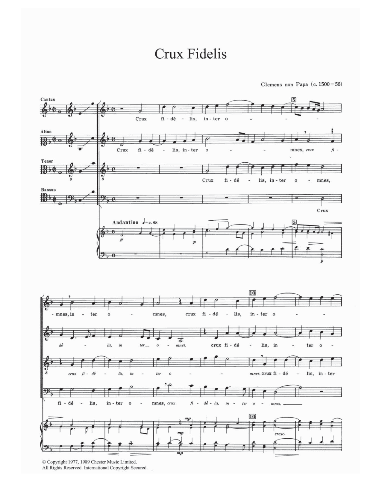 Jacob Clemens Non Papa Crux Fidelis sheet music notes and chords arranged for Choir
