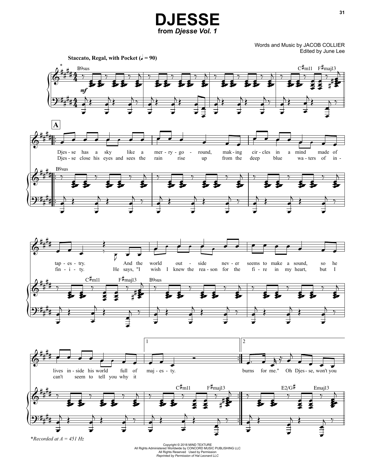 Jacob Collier Djesse sheet music notes and chords arranged for Piano & Vocal