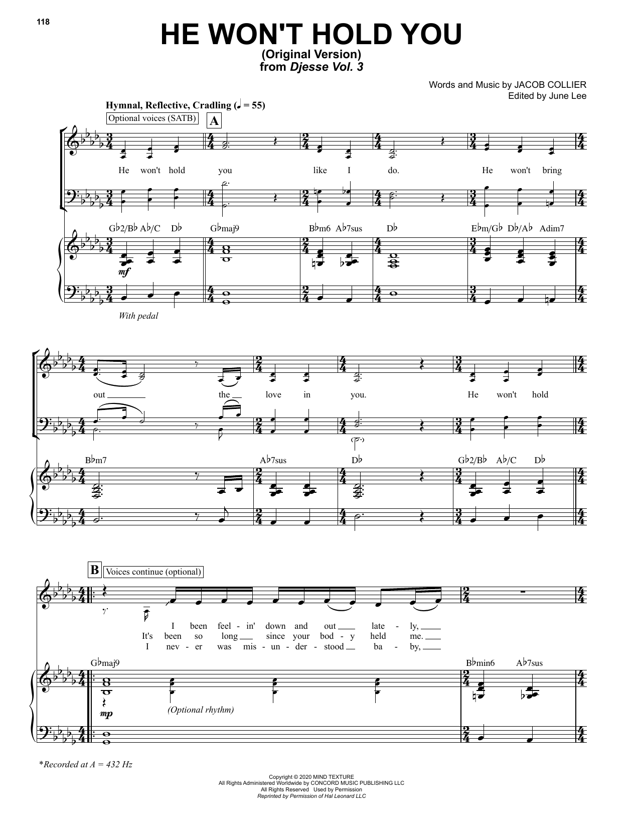 Jacob Collier He Won't Hold You (Original Version) sheet music notes and chords arranged for Piano & Vocal