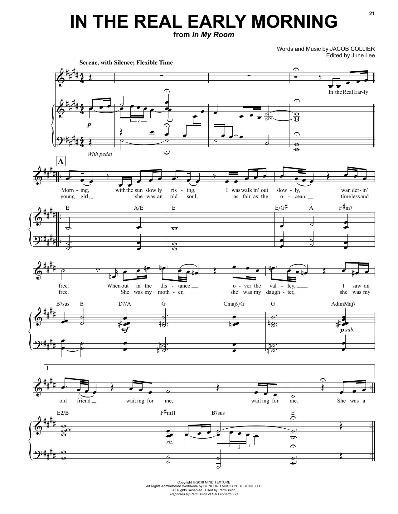 Jacob Collier In The Real Early Morning sheet music notes and chords arranged for Piano & Vocal