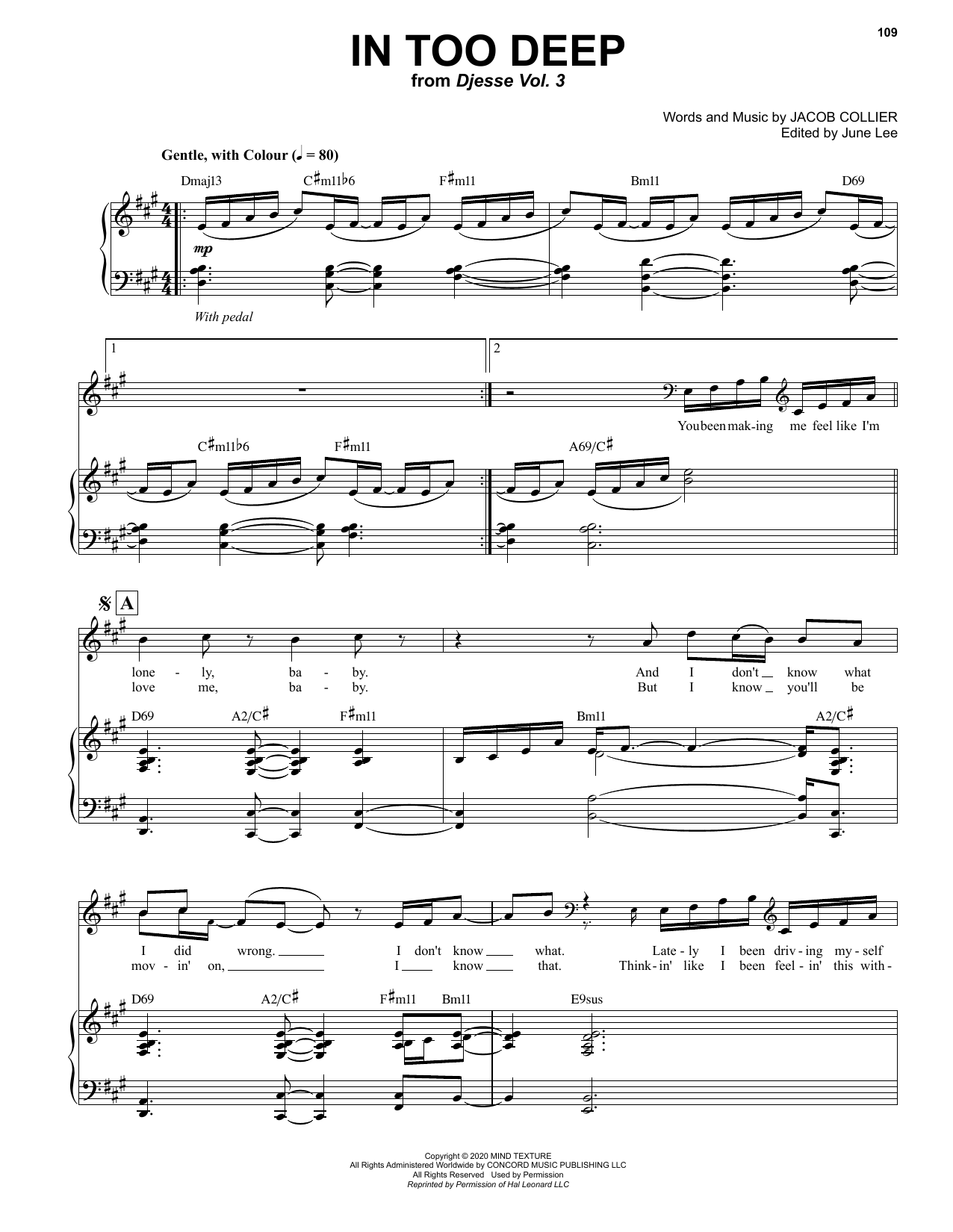 Jacob Collier In Too Deep sheet music notes and chords arranged for Piano & Vocal