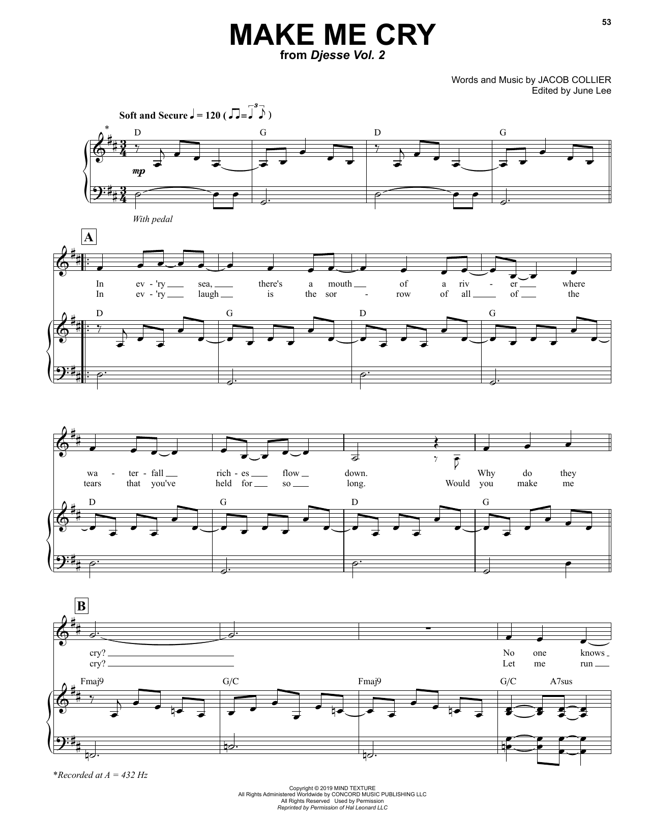 Jacob Collier Make Me Cry sheet music notes and chords arranged for Piano & Vocal