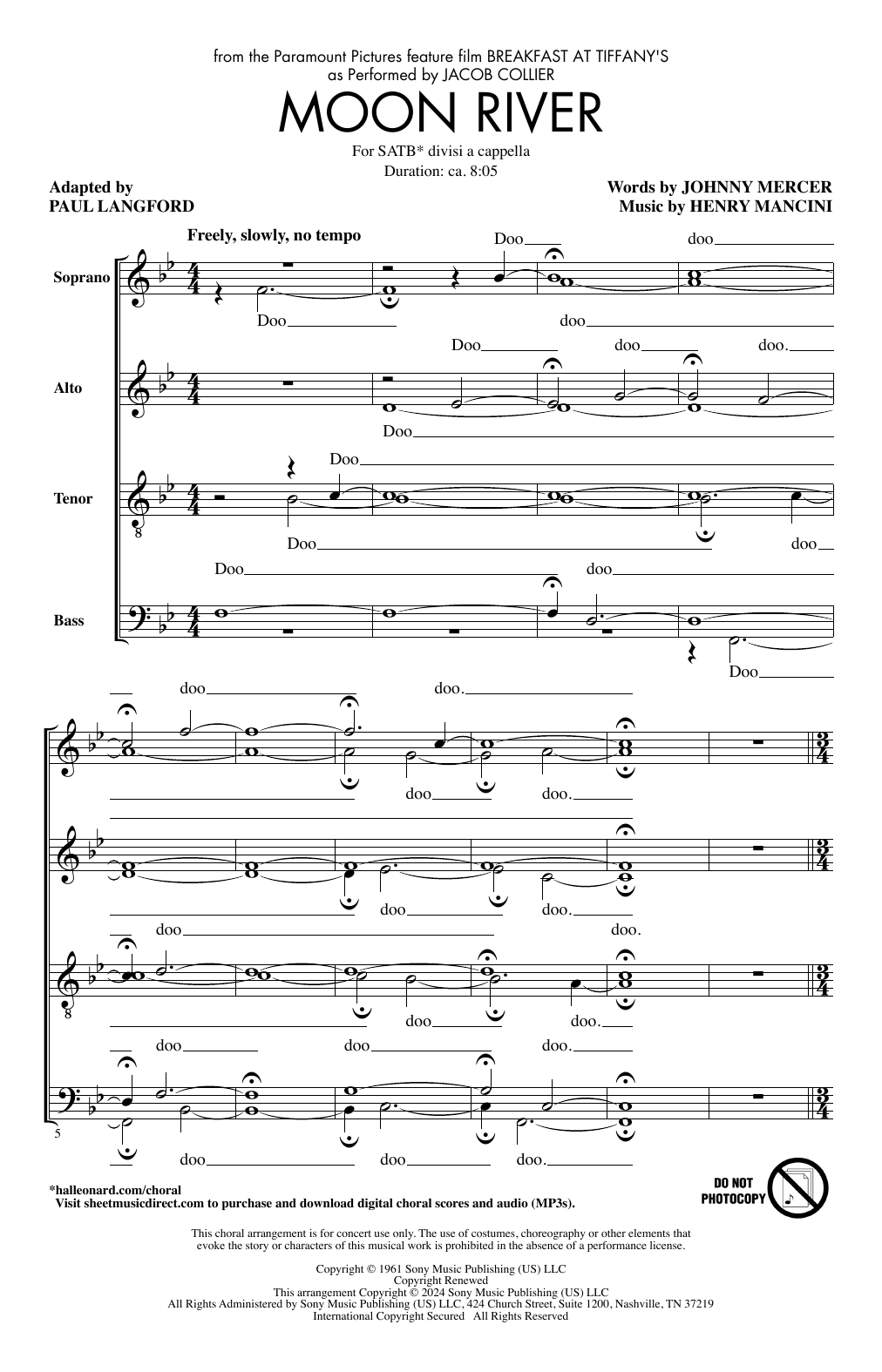 Jacob Collier Moon River (arr. Paul Langford) sheet music notes and chords arranged for Choir