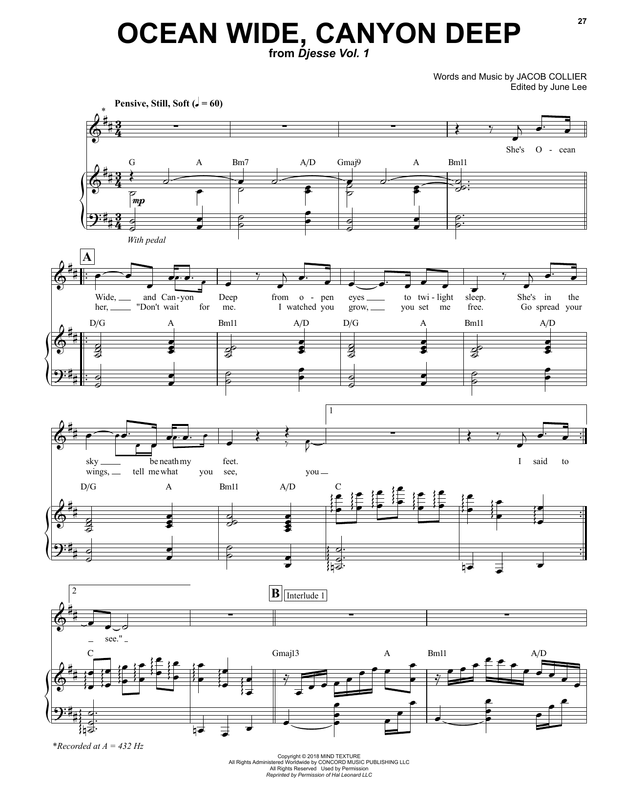 Jacob Collier Ocean Wide, Canyon Deep (feat. Laura Mvula) sheet music notes and chords arranged for Piano & Vocal
