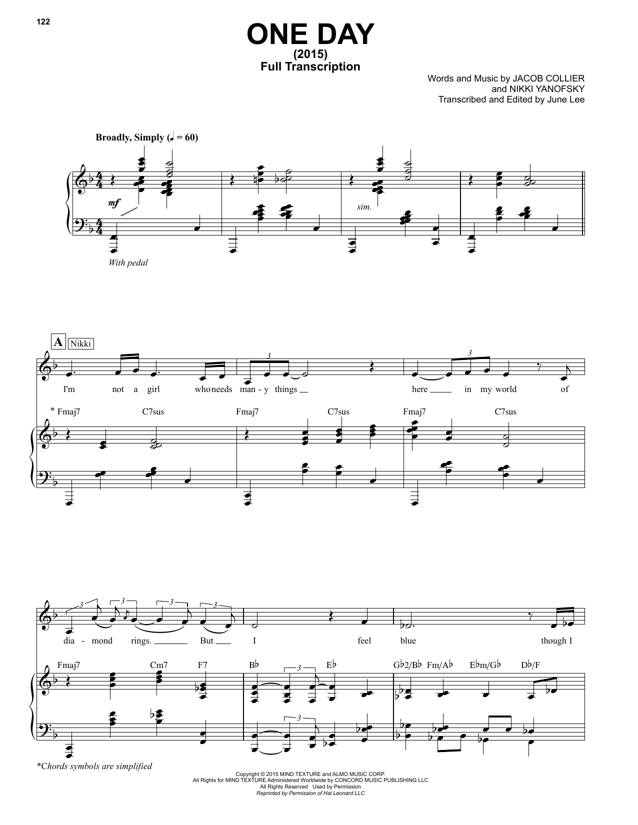 Jacob Collier One Day sheet music notes and chords arranged for Piano & Vocal