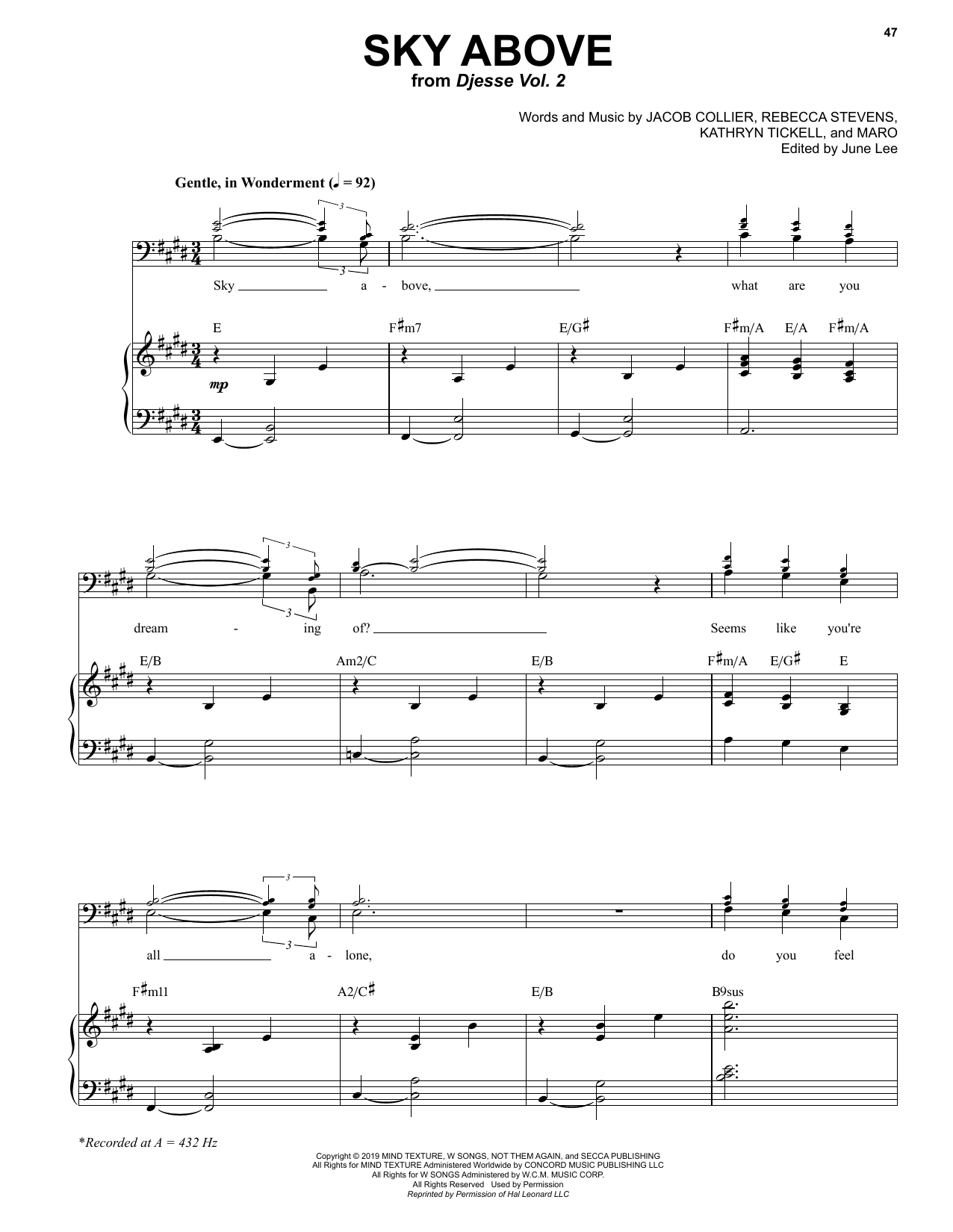 Jacob Collier Sky Above sheet music notes and chords arranged for Piano & Vocal