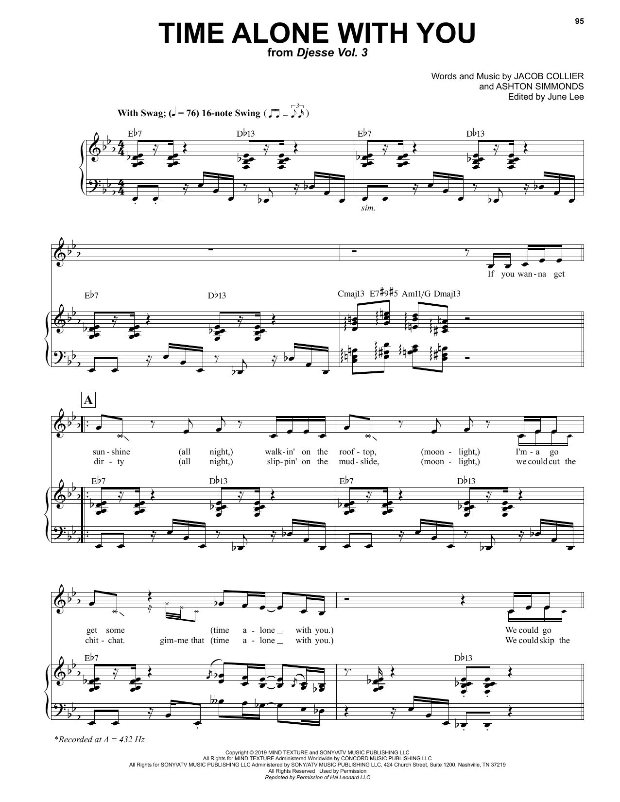 Jacob Collier Time Alone With You (feat. Daniel Caesar) sheet music notes and chords arranged for Piano & Vocal