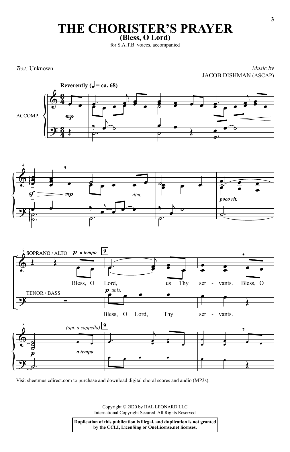 Jacob Dishman The Chorister's Prayer (Bless, O Lord) sheet music notes and chords arranged for SATB Choir