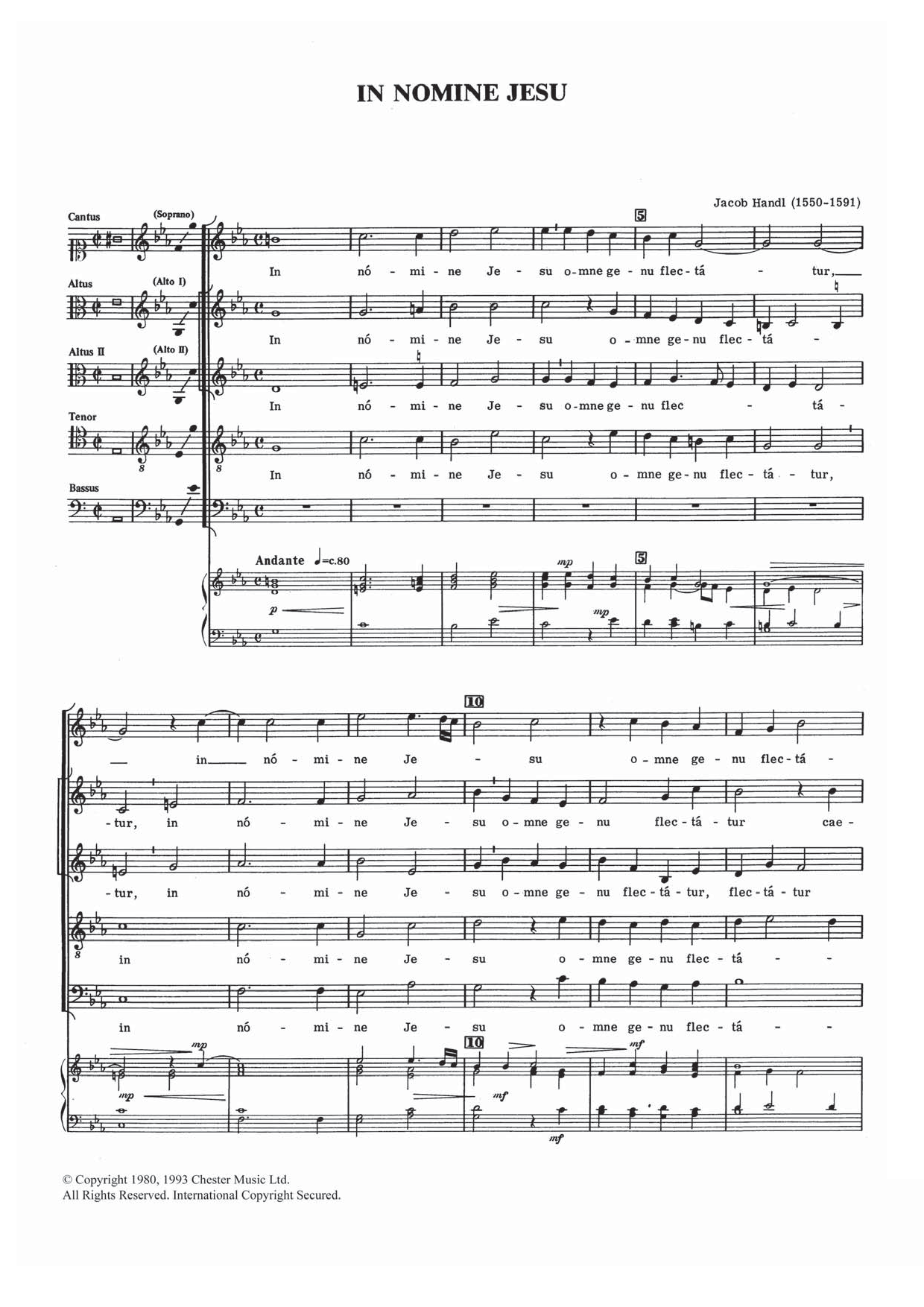 Jacob Handl In Nomine Jesu sheet music notes and chords arranged for Piano, Vocal & Guitar Chords
