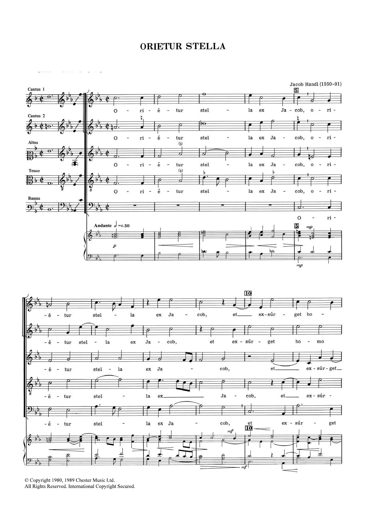 Jacob Handl Orietur Stella sheet music notes and chords arranged for SATB Choir
