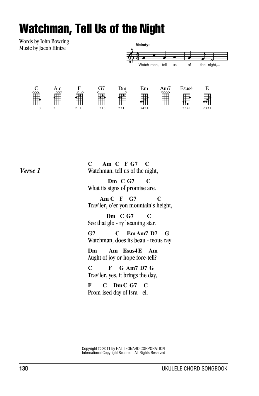 Jacob Hintze Watchman, Tell Us Of The Night sheet music notes and chords arranged for Piano Solo