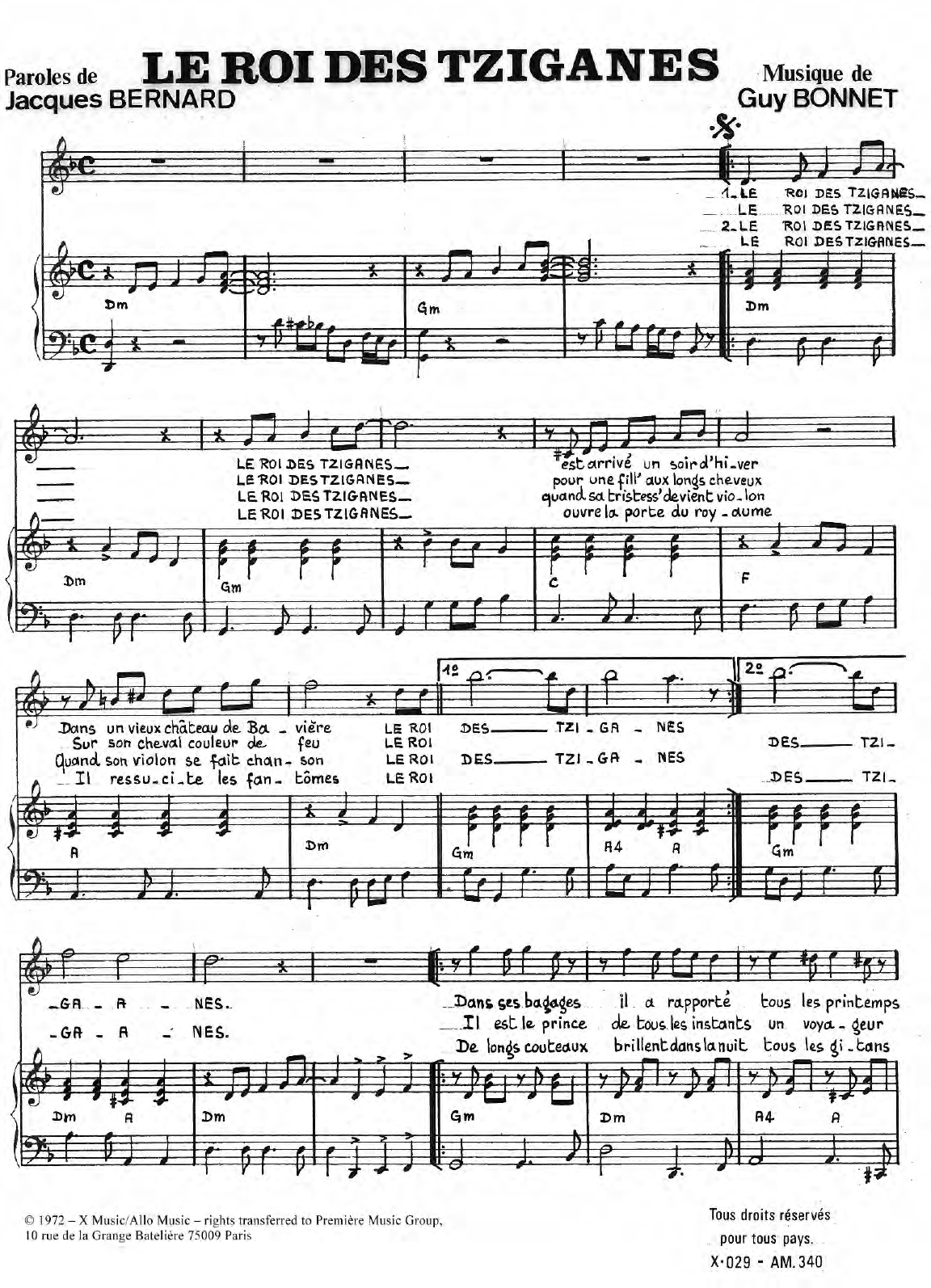 Jacob Le Roi Des Tziganes sheet music notes and chords arranged for Piano & Vocal