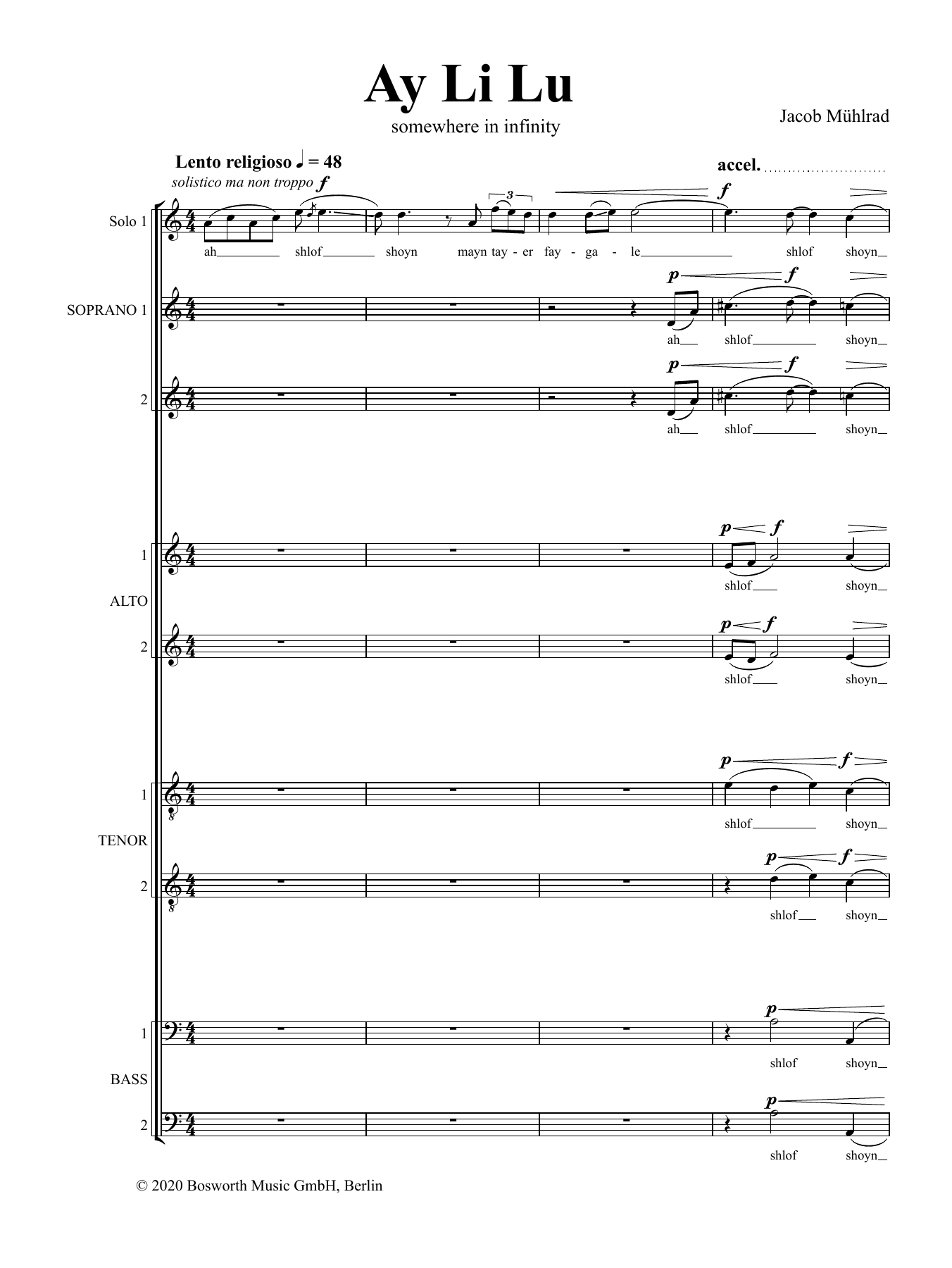 Jacob Mühlrad Ay Li Lu sheet music notes and chords arranged for SATB divisi Choir